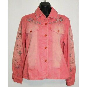 DIANE GILMAN pink jean jacket with bedazzled bling stones, woman's size XS
